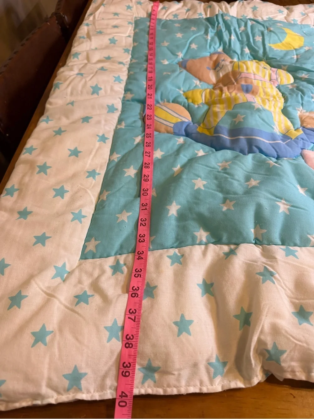 Vintage 80s 90s Baby Crib Comforter Teddy Bear Rocking Horse Moon Stars Pastel